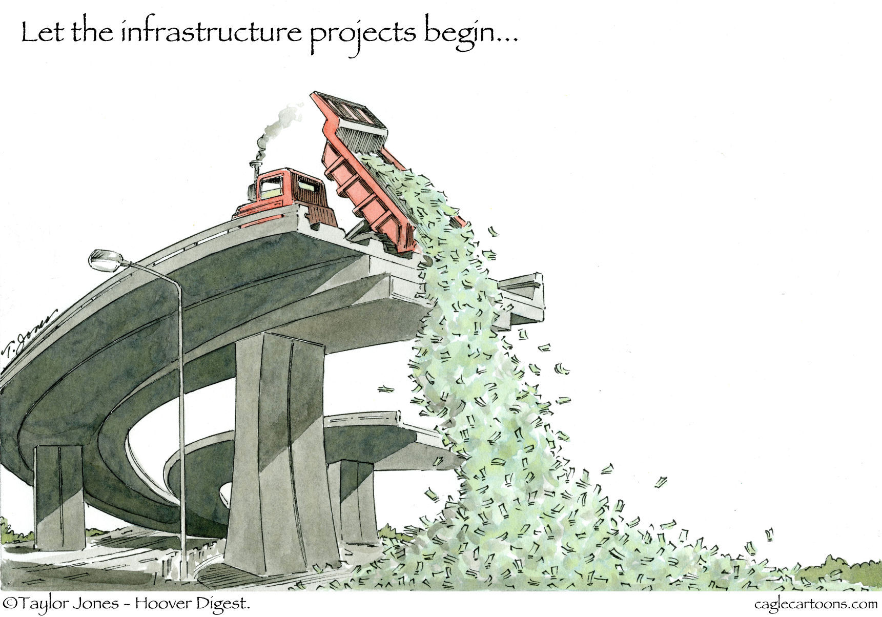 Infrastructure money pit by Taylor Jones, Politicalcartoons.com